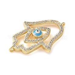 Breloques connecteur main de Fatima en laiton micro pavé transparent en zircone cubique mauvais œil&nbsp;KK-C086-15A-G