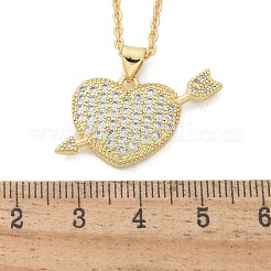 Halsketten mit Pfeil- und Herzanhänger aus Messing mit Mikropflaster und klarem Zirkonia für Damen&nbsp;NJEW-M088-01G-03