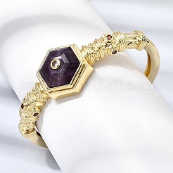 Sechseckige Armreifen aus Messing mit Pavé-Fassung aus natürlichem Amethyst und Zirkonia für Damen&nbsp;BJEW-Z172-01G-09