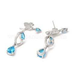 Papillon bleu ciel en zircone cubique avec boucle d'oreille pendante en forme de larme&nbsp;EJEW-H092-02P