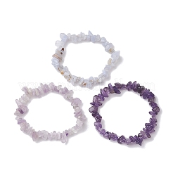 3 set di braccialetti elastici con perline di ametista lavanda naturale e agata blu naturale&nbsp;BJEW-JB10864