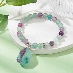 Braccialetto elasticizzato con perline di fluorite arcobaleno naturale ed ematite sintetica&nbsp;BJEW-JB09760-01