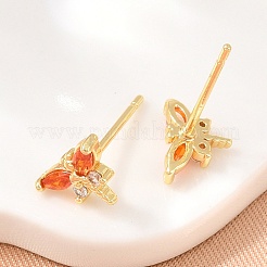 Aretes de latón con micro pavé de circonio cúbico para mujer&nbsp;KK-A305-08G-03
