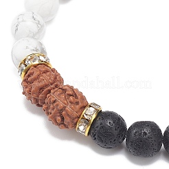 Bracelet extensible en perles rondes naturelles rudraksha & howlite & pierre de lave&nbsp;BJEW-JB09017