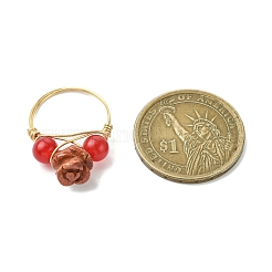 Rose natürliche grüne aventurin & quarz kristall & rose quarz & gefärbt malaysia jade finger ringe&nbsp;RJEW-JR00828