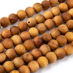 Fil de perles en bois naturel, ronde, 6mm, Trou: 1mm, Environ 66 pcs/chapelet, 15.5 pouce (39.5 cm)