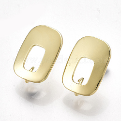Accessoires de clous d'oreilles en alliage, avec épingles en acier, avec boucle, rectangle, or clair, 16x11mm, Trou: 3mm, pin: 0.7 mm