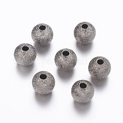 Латунные текстурированные бусины, круглые, металлический черный, Размер : диаметром около 6 мм , отверстие : 1 мм