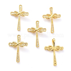 Brass Micro Pave Clear Cubic Zirconia Pendants, Long-Lasting Plated, Cross with Infinity, Real 18K Gold Plated, 30.5x21x3mm, Hole: 5x3mm