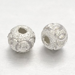 Strukturierte 925 runde Perlen-Abstandshalter aus Sterlingsilber, Silber, 6 mm, Bohrung: 2 mm, ca. 33 Stk. / 10 g