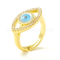Clear Cubic Zirconia Evil Eye Adjustable Ring, Real 18K Gold Plated Brass Ring for Women, Cadmium Free & Lead Free, Sky Blue, US Size 6 3/4(17.1mm)