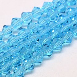 Nachzuahmen österreichischen Kristall Doppelkegel Glasperlen Stränge, Klasse AA, facettiert, Deep-Sky-blau, 6x6 mm, Bohrung: 1 mm, ca. 46~48 Stk. / Strang, 10.5 Zoll