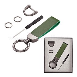 Autoschlüssel Schlüsselanhänger aus echtem Leder, universeller Schlüsselanhänger für Männer und Frauen, 360 Grad drehbar mit Anti-Loss-D-Ring, 2 Schlüsselanhänger und 1 Schraubendreher, grün, 9.5x2.3 cm