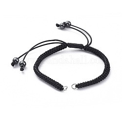 Fabrication de bracelet en cordons de polyester ciré coréen ajustable, avec des perles d'hématite synthétiques non magnétiques et des anneaux de saut en fer, noir, 7-1/8 pouce ~ 12 pouces (18~30.5 cm)