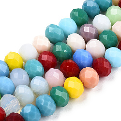 Chapelets de perles en verre, facette, rondelle, couleur mixte, 7~8x5.5~6mm, trou: 1mm, environ 70~72 pcs/chapelet, 16.1 pouces