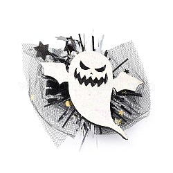 Pinces à cheveux alligator en feutre thème halloween, avec pinces en fer et organza, pour enfant, fantôme, 76x73x18mm