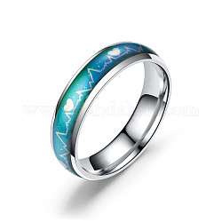 Herzschlag-Stimmungsring, Temperaturwechsel Farbe Emotion Gefühl Edelstahl schlichter Ring für Männer Frauen, Edelstahl Farbe, uns Größe 8 (18.1mm)
