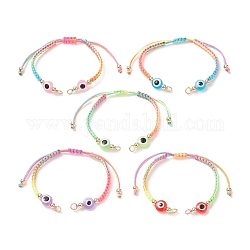 Adjustable Braided Nylon Thread Link Bracelet Making, with Resin Evil Eye, Real 18K Gold Plated Brass Beads & 304 Stainless Steel Jump Rings, Mixed Color, 6 inch(15.1cm), Hole: 3mm