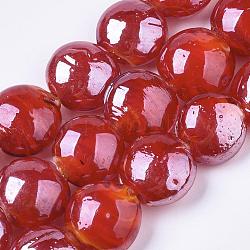 Handmade Lampwork Beads, Pearlized, Flat Round, Red, 16x8mm