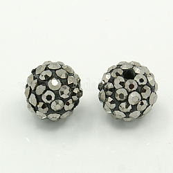 Abalorios de Diamante de imitación de arcilla polímero, Grado A, pavé reronda abalorios bola de discoteca, jet hematite, pp12 (1.8~1.9 mm), 10mm, agujero: 1.5 mm