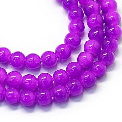 Chapelets de perles rondes en verre imitation jade peint, violet foncé, 6.5mm, Trou: 1.5mm, Environ 145 pcs/chapelet, 31.8 pouce