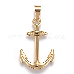 304 Stainless Steel Pendants, Anchor, Golden, 37.5x25x3.5mm, Hole: 10x4.5mm