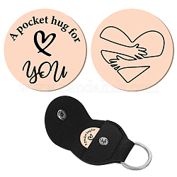 CREATCABIN 1 Set A Pocket Hug for You Token Palm Heart Pattern Long Distance Relationship Keepsake Keychain Stainless Steel Double Sided with PU Leather Keychain Gift for Family Friends 1.2Inch