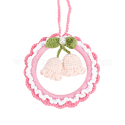 Crochet Lily of The Valley Hanging Pendant, for Auto Rear View Mirror and Car Interior Hanging Accessories, Hot Pink, 285~380mm