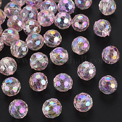 Transparent Acrylic Beads, AB Color, Round, Faceted, Pink, 8mm, Hole: 1.6mm, about 1810pcs/500g