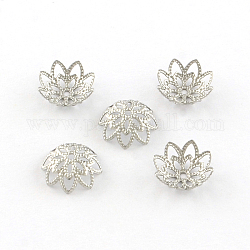 8-Petal Flower 304 Stainless Steel Fancy Bead Caps, Stainless Steel Color, 10x4mm, Hole: 1mm