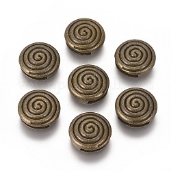 Tibetan Silver Slide Charms, Flat Round, Lead Free, Cadmium Free and Nickel Free, Antique Bronze Color, about 14mm in diameter, 5.5mm thick, hole: 2.5x11mm