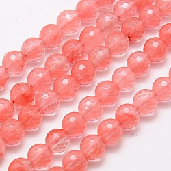 Chapelets de perles en verre de quartz de cerise, facette, ronde, 8mm, Trou: 1mm, Environ 46 pcs/chapelet, 15.75 pouce