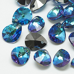 K9 Glass Rhinestone Charms, Drop, Bermuda Blue, 12x10x5.5mm, Hole: 1mm