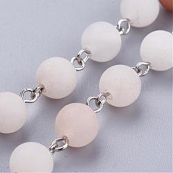 Chaînes avec perles manuelles en aventurine rose naturelle mate, non soudée, pour création de colliers bracelets, avec les accessoires en laiton, platine, 39.37 pouce, 1 m / chapelet