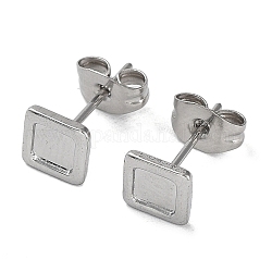 304 Stainless Steel Stud Earrings Findings, Square Tray Settings, Stainless Steel Color, Tray: 4x4mm, 6x6mm, Pin: 0.7mm