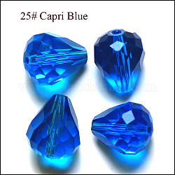 Imitation österreichischen Kristallperlen, Klasse aaa, facettiert, Tropfen, Verdeck blau, 10x12 mm, Bohrung: 0.9~1.5 mm