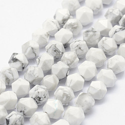 Natürliche Howlith Perlen Stränge, sternförmige runde Perlen, facettiert, 8~8.5 mm, Bohrung: 1 mm, ca. 48~50 Stk. / Strang, 14.9~15.1 Zoll (38~38.5 cm)