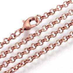 Fabricación de collar de cadenas de rolo de hierro, con broches de langosta, soldada, cobre rojo, 29.5 pulgada (75 cm)