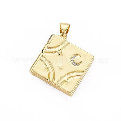 Brass Micro Pave Clear Cubic Zirconia Diffuser Locket Pendants for Teachers' Day, Nickel Free, Book, Real 18K Gold Plated, 20.5x19.5x5mm, Hole: 3.5x4mm
