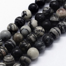 Chapelets de perles de pierre noire/soie noires naturelles, ronde, 10mm, Trou: 1mm, Environ 37 pcs/chapelet, 14.76 pouce (37.5 cm)