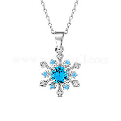 Ожерелье shegrace 925 из стерлингового серебра, кубический цирконий aaa , снежинка, синие, 15.7 дюйм (40 см)