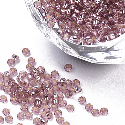 Silber ausgekleidet Glasperlen, Runde, rosigbraun, 1.5~2x1 mm, Bohrung: 0.6 mm, ca. 120000 Stk. / Beutel, ca. 450 g / Beutel