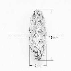 Messing filigranen Perlen, Oval, silberfarben plattiert, 15x5 mm, Bohrung: 1.5 mm
