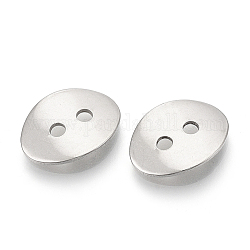 201 botones de acero inoxidable, 2 agujero, oval, color acero inoxidable, 14x11x2mm, agujero: 1.8 mm