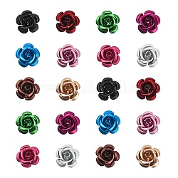 50pcs 10 Farben Aluminiumperlen, matt, langlebig plattiert, 5-Blütenblatt Blüte, Mischfarbe, 15x9 mm, Bohrung: 1.4 mm, 5 Stk. je Farbe