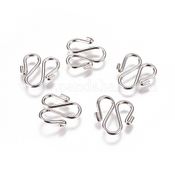 304 Stainless Steel Hook Clasps, M Clasps, Stainless Steel Color, 12.5x11.5x1mm