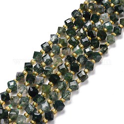 Natural Moss Agate Beads Strands, with Seed Beads, Faceted, Diagonal Cube Beads, 5~6x5~6x4~5mm, Hole: 1mm, about 49~55pcs/strand, 15.35''~15.75''(39~40cm)