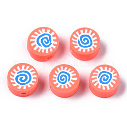 Perles en pâte polymère manuel, pour les fournitures de bricolage bijoux artisanat, plat et circulaire avec soleil, saumon clair, 9.5x4.5~5mm, Trou: 1.6mm