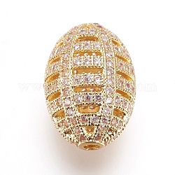 Brass Micro Pave Cubic Zirconia Beads, Sports Beads, Rugby, Clear, Golden, 17x11.5mm, Hole: 1.5mm