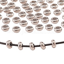 50pcs 304 perles en acier inoxydable, avec caoutchouc à l'intérieur, perles de curseur, perles de bouchage, rondelle, couleur inoxydable, 8x3.5mm, Trou: 2mm